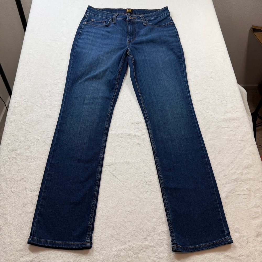 Lee Straight Leg Jeans Womens 10L Blue Good Dark Wash Stretch Denim 112374209